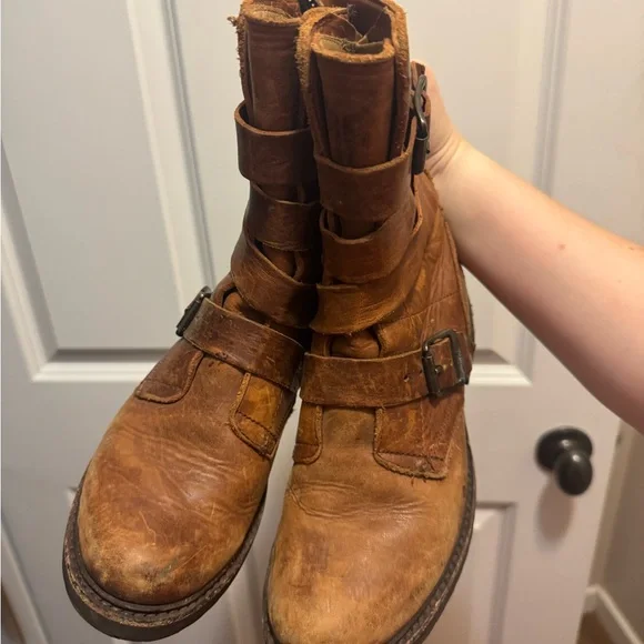 Frye Brown Leather Combat Boots - Picture 3 of 4